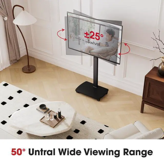 Alt view image 5 of 7 - Rolling TV Stand for 43 50 55 60 65 70 75 Inch TVs, Portable Mobile TV Stand on Wheels, 10-Level Height Adjustable TV Cart with Swivel & Tilt Mount for Bedroom/Living Room/Office/Corner