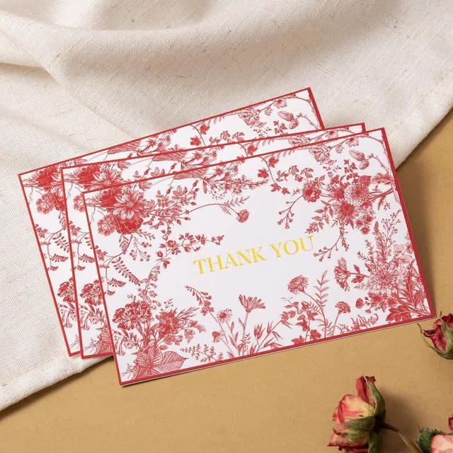 Alt view image 4 of 7 - Red Floral Thank You Cards Gold Foil Greeting Notes Bulk with Envelopes (50 Pack) for Birthday, Baby Shower, Bridal Shower, Wedding, Graduation