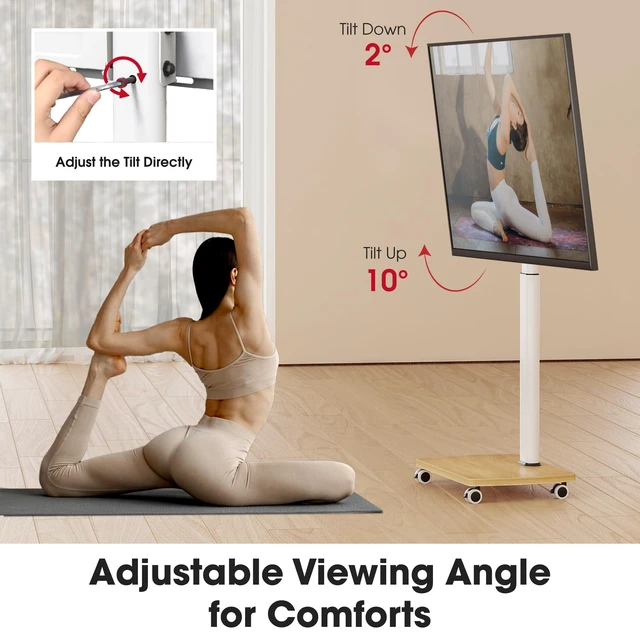 Alt view image 5 of 7 - Rolling TV Stand for 43 50 55 60 65 70 75 Inch TVs, Portable Mobile TV Stand on Wheels, 10-Level Height Adjustable TV Cart with Swivel & Tilt Mount for Bedroom/Living Room/Office/Corner