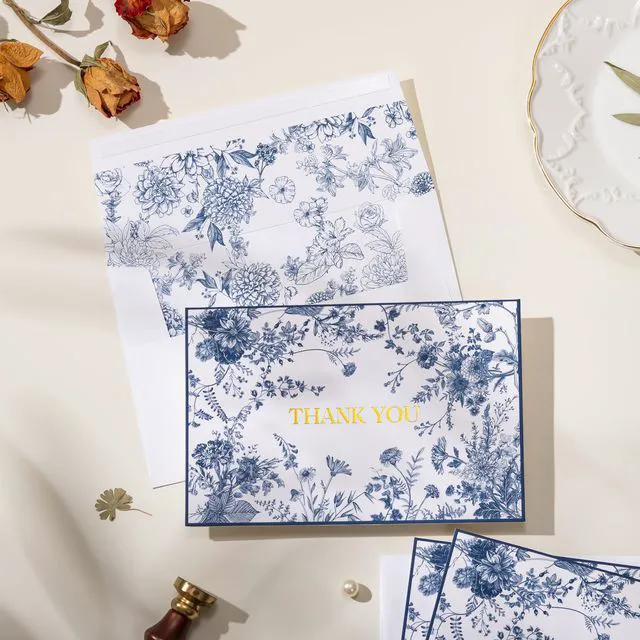Alt view image 2 of 6 - Navy Blue Floral Thank You Cards with Envelopes, 50 Pack Gold Foil Wildflower Greeting Notes Bulk for Birthday, Baby Shower, Bridal Shower, Wedding, Graduation