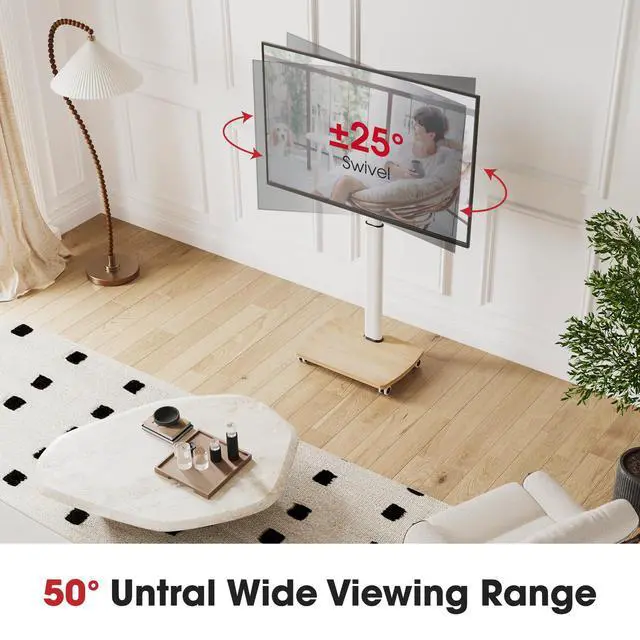 Alt view image 6 of 7 - Rolling TV Stand for 43 50 55 60 65 70 75 Inch TVs, Portable Mobile TV Stand on Wheels, 10-Level Height Adjustable TV Cart with Swivel & Tilt Mount for Bedroom/Living Room/Office/Corner