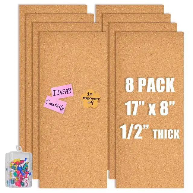 Main image of 17x8 Cork Board Tiles Bulletin Board, 1/2" Thick Self-Adhesive Cork Boards for Walls, Cork Tiles Vision Board for Home, Office, School, Bulletin Board Decorations(12mm,8pc)