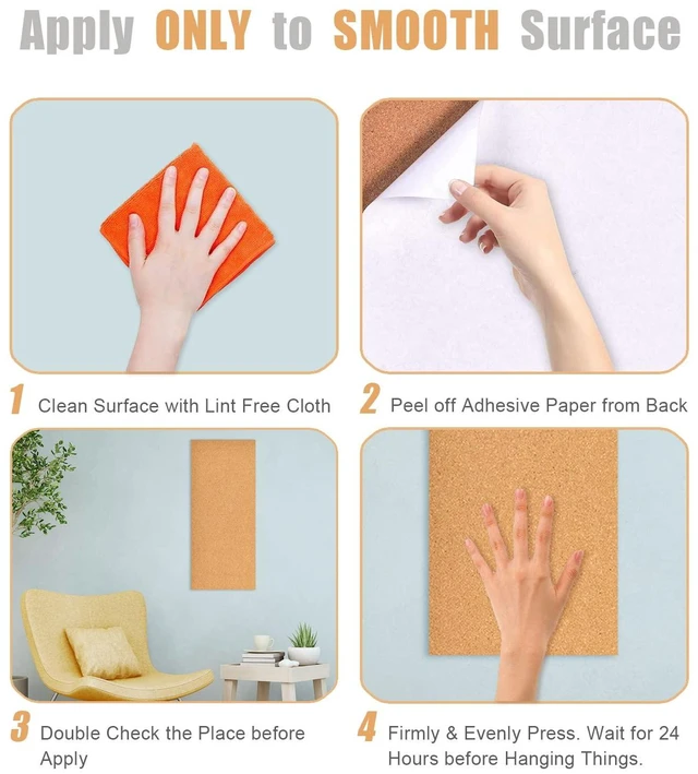 Alt view image 6 of 6 - 17x8 Cork Board Tiles Bulletin Board, 1/4" Thick Self-Adhesive Cork Boards for Walls, Cork Tiles Vision Board for Home, Office, School, Bulletin Board Decorations(6mm,12pc)