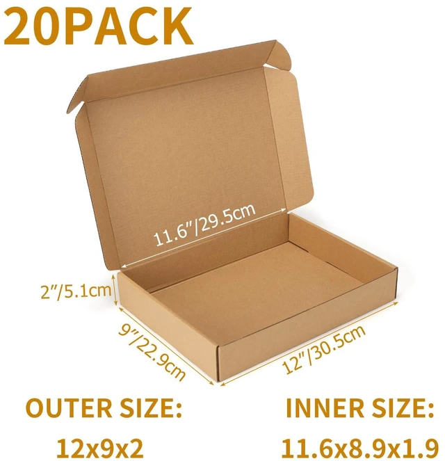 Alt view image 2 of 7 - 20 Pack 12x9x2 inch Cardboard Shipping Boxes, Brown Mailing Box Tuck Top, Quick Fold, Easy Assemble, Shape Well, Single Corrugated, DIY Cardboard, Shirt, Scarf, Book, Business Packaging
