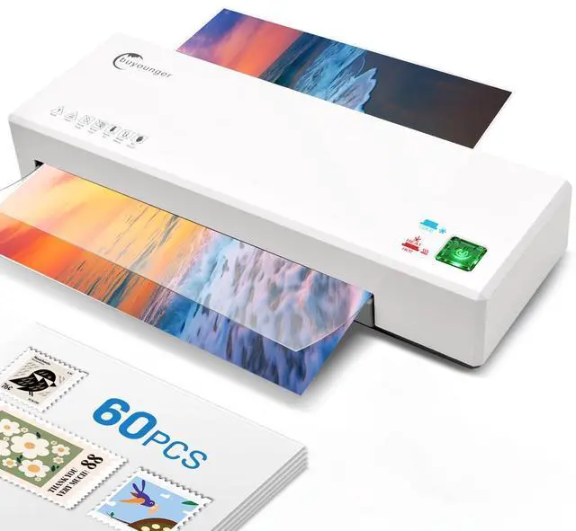 Main image of 9 Inch Thermal & Cold Laminator Machine, A4 Set with 60 Sheets Fast 1 Min Warmup, Quiet 340mm/min Speed, ABS Jam Release Button, Hot & Cold Modes, Space Saving Size for Home School Office