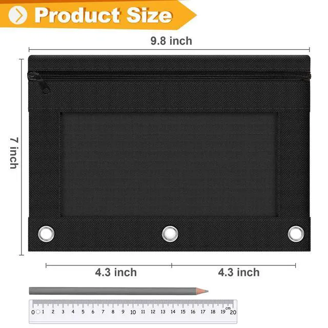Alt view image 2 of 7 - 3 Ring Pencil Pouch, 24 Packs Black Bulk Zipper Pencil Case, Pencil Pouches with Clear Window for Storing School Office Supplies, Cloth Pencil Bag for 3 Hole Binder