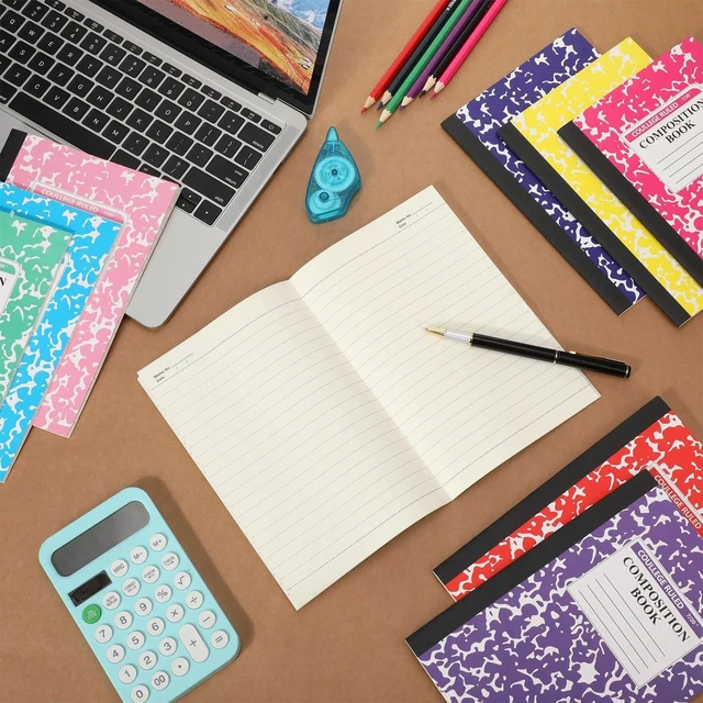 Alt view image 7 of 7 - 100 Pack A5 Composition Notebooks Bulk College Ruled Composition Notebooks Marble Covers Notebook for Student Classroom Office Supplies 30 Sheet/60 Page(10 Color)