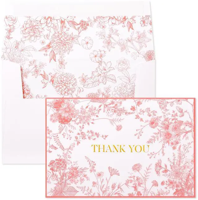 Main image of Pink Floral Thank you cards Gold Foil Greeting Notes Bulk with Envelopes(50 Pack) for Birthday, Baby Shower, Bridal Shower, Wedding, Graduation