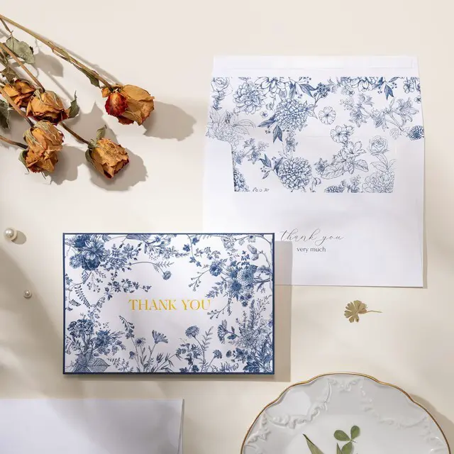 Alt view image 6 of 6 - Navy Blue Floral Thank You Cards with Envelopes, 50 Pack Gold Foil Wildflower Greeting Notes Bulk for Birthday, Baby Shower, Bridal Shower, Wedding, Graduation