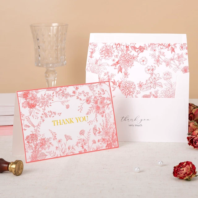 Alt view image 2 of 7 - Pink Floral Thank you cards Gold Foil Greeting Notes Bulk with Envelopes(50 Pack) for Birthday, Baby Shower, Bridal Shower, Wedding, Graduation
