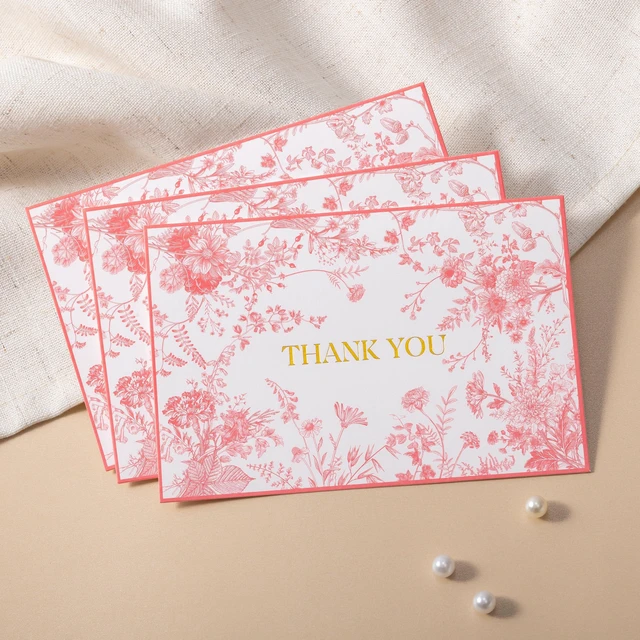 Alt view image 4 of 7 - Pink Floral Thank you cards Gold Foil Greeting Notes Bulk with Envelopes(50 Pack) for Birthday, Baby Shower, Bridal Shower, Wedding, Graduation