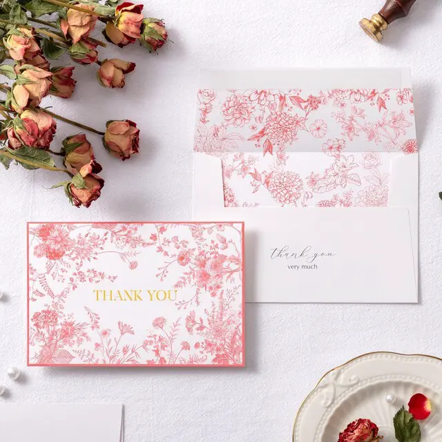 Alt view image 7 of 7 - Pink Floral Thank you cards Gold Foil Greeting Notes Bulk with Envelopes(50 Pack) for Birthday, Baby Shower, Bridal Shower, Wedding, Graduation