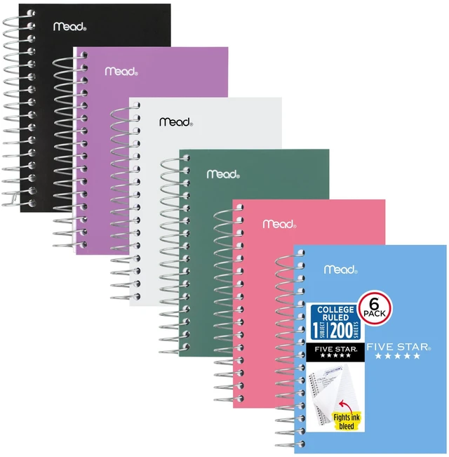 Main image of Spiral Notebook, 6 Pack, College Ruled Paper, Fat Lil' Pocket Notebooks, 3-1/2" x 5-1/2", 200 Sheets, Assorted Colors (38027)