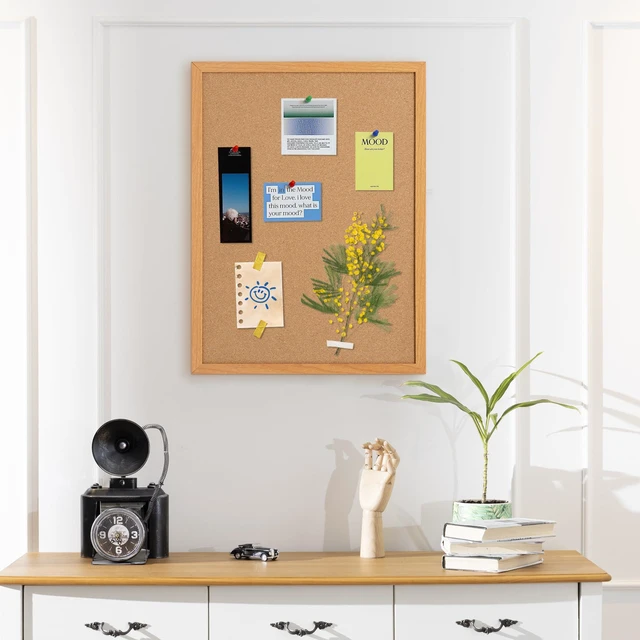 Alt view image 2 of 7 - Cork Board Bulletin Board 18 x 24, Wood Framed Corkboard for Wall Hanging Office Message Board, Large Notice Pin Board with 15 Push Pins, 10mm Natural Cork, For School, Home & Office