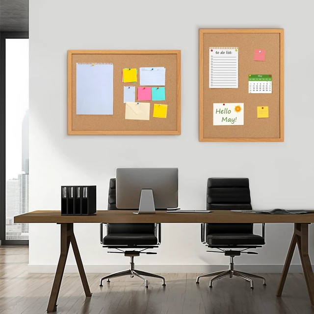 Alt view image 3 of 7 - Cork Board Bulletin Board 18 x 24, Wood Framed Corkboard for Wall Hanging Office Message Board, Large Notice Pin Board with 15 Push Pins, 10mm Natural Cork, For School, Home & Office