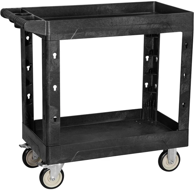 Main image of Service Utility Plastic Tool Cart, 34 x 17-Inch Rolling With Deep 2-Shelf, Heavy Duty Wheels, 550 lbs Capacity Organizer for Garage, Warehouse, Workshop