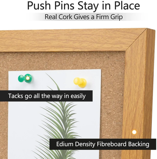 Alt view image 5 of 7 - 2 Pack Cork Bulletin Board 24 x 36, Wood Framed Corkboard for Wall Hanging Office Message Board, Large Notice Pin Board with 30 Push Pins, 10mm Natural Cork, For School, Home & Office