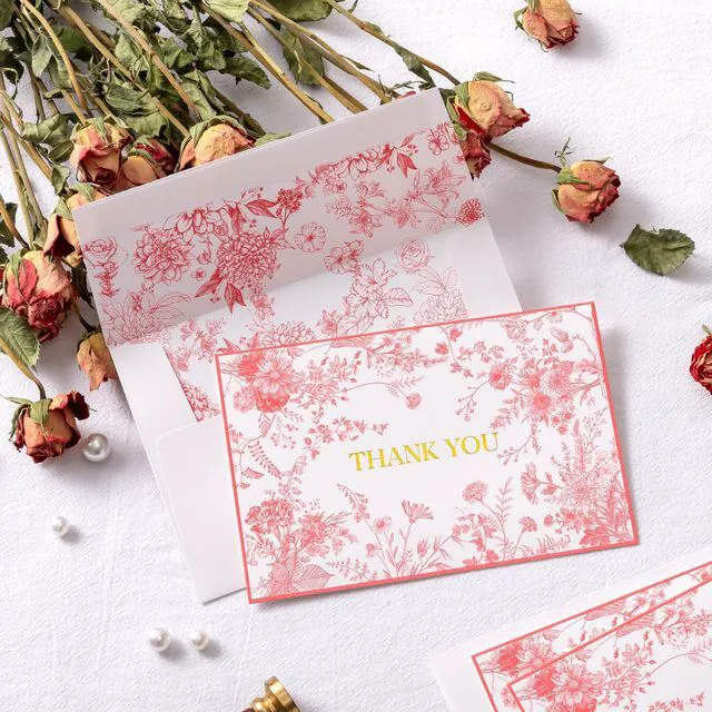 Alt view image 6 of 7 - Pink Floral Thank you cards Gold Foil Greeting Notes Bulk with Envelopes(50 Pack) for Birthday, Baby Shower, Bridal Shower, Wedding, Graduation