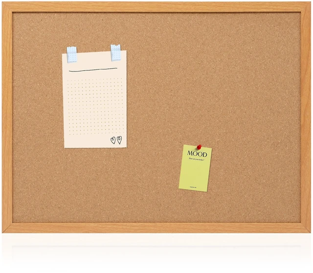 Main image of Cork Board Bulletin Board 18 x 24, Wood Framed Corkboard for Wall Hanging Office Message Board, Large Notice Pin Board with 15 Push Pins, 10mm Natural Cork, For School, Home & Office