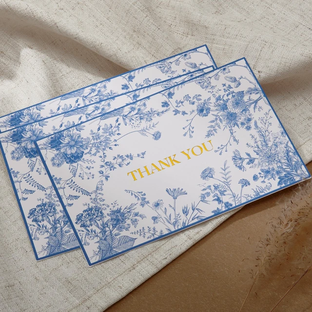 Alt view image 4 of 7 - 100 Pack Blue Floral Thank you cards Gold Foil Greeting Notes Bulk with Envelopes for Birthday, Baby Shower, Bridal Shower, Wedding, Graduation
