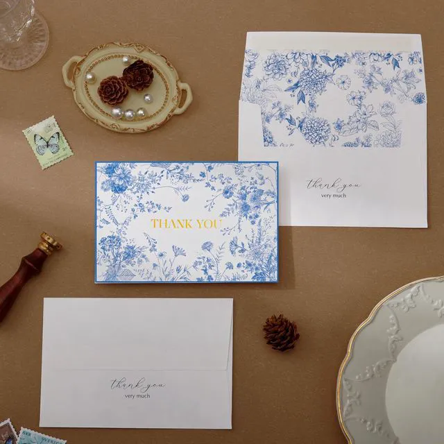 Alt view image 7 of 7 - 100 Pack Blue Floral Thank you cards Gold Foil Greeting Notes Bulk with Envelopes for Birthday, Baby Shower, Bridal Shower, Wedding, Graduation