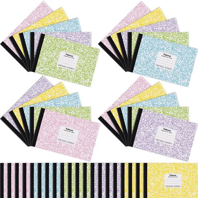 Main image of Half Composition Books,Macarons,Snowflake 20 Pack Bulk Journals for School Students, Wide Ruled 80 Sheets, 11/32 Inch Spacing, 4-7/8x7-1/2 Size, Primary Covers