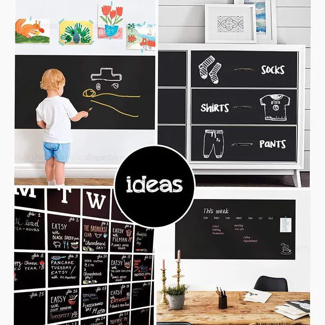 Alt view image 3 of 3 - Extra Large Chalkboard Peel and Stick Paper 9 Feet roll (108 inches) + (5) Color Chalk Included - by