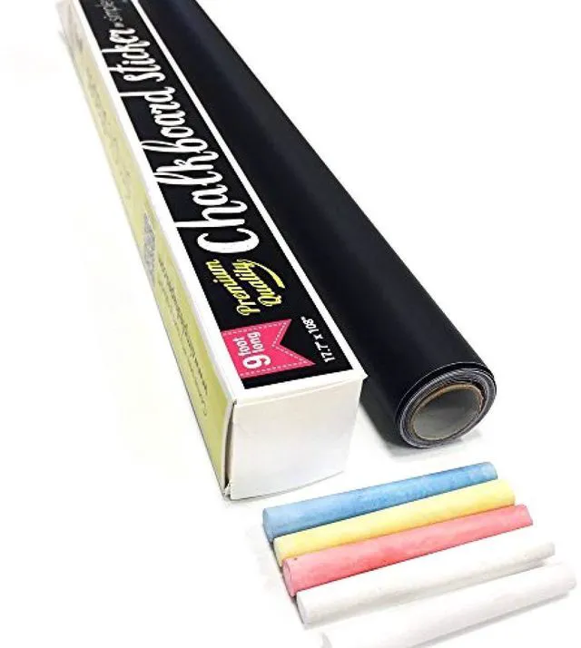 Main image of Extra Large Chalkboard Peel and Stick Paper 9 Feet roll (108 inches) + (5) Color Chalk Included - by