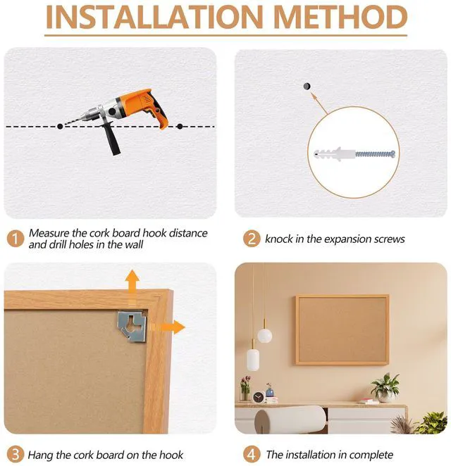 Alt view image 7 of 7 - 2 Pack Cork Bulletin Board 24 x 36, Wood Framed Corkboard for Wall Hanging Office Message Board, Large Notice Pin Board with 30 Push Pins, 10mm Natural Cork, For School, Home & Office