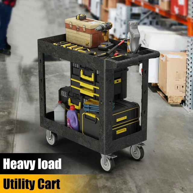 Alt view image 7 of 7 - Service Utility Plastic Tool Cart, 34 x 17-Inch Rolling With Deep 2-Shelf, Heavy Duty Wheels, 550 lbs Capacity Organizer for Garage, Warehouse, Workshop