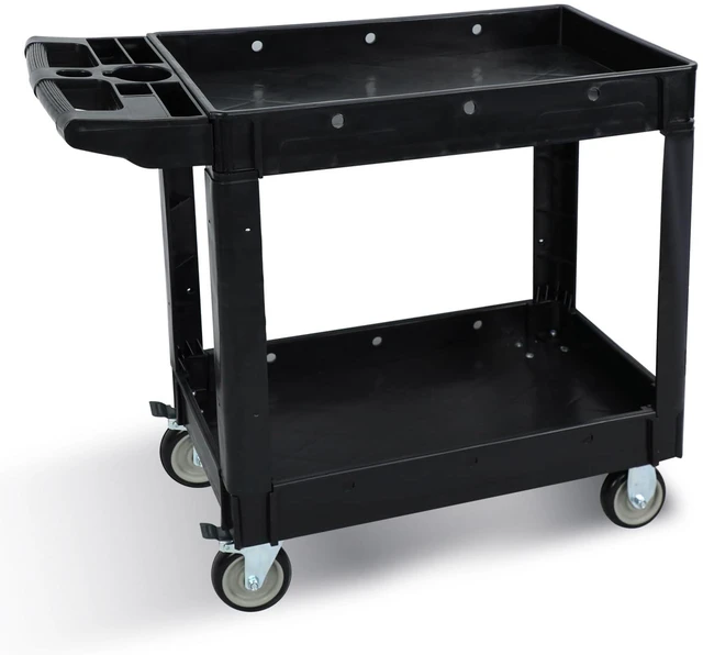 Main image of Utility Rolling Tool Cart, 40 x 17-Inch Plastic Rolling Carts Huge Storage W/Deep 2-Shelf Heavy Duty Service Carts with Wheels,550 lbs Capacity Organizer for Garage,Warehouse,Workshop-Medium