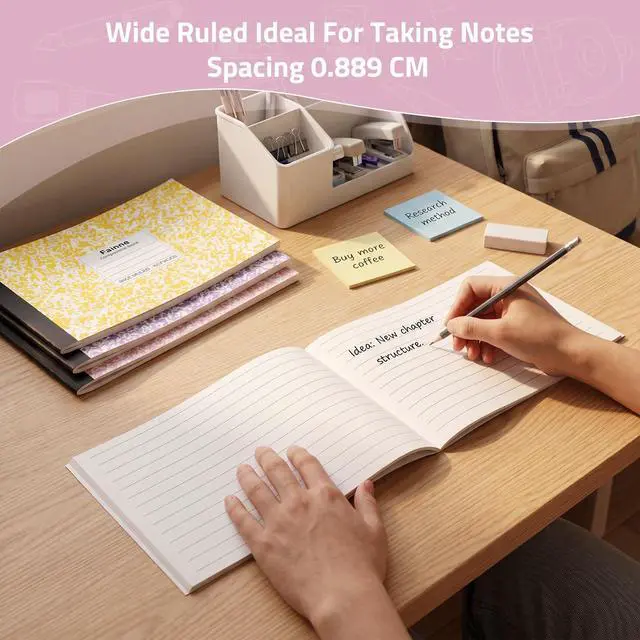 Alt view image 5 of 7 - Half Composition Books,Macarons,Snowflake 20 Pack Bulk Journals for School Students, Wide Ruled 80 Sheets, 11/32 Inch Spacing, 4-7/8x7-1/2 Size, Primary Covers