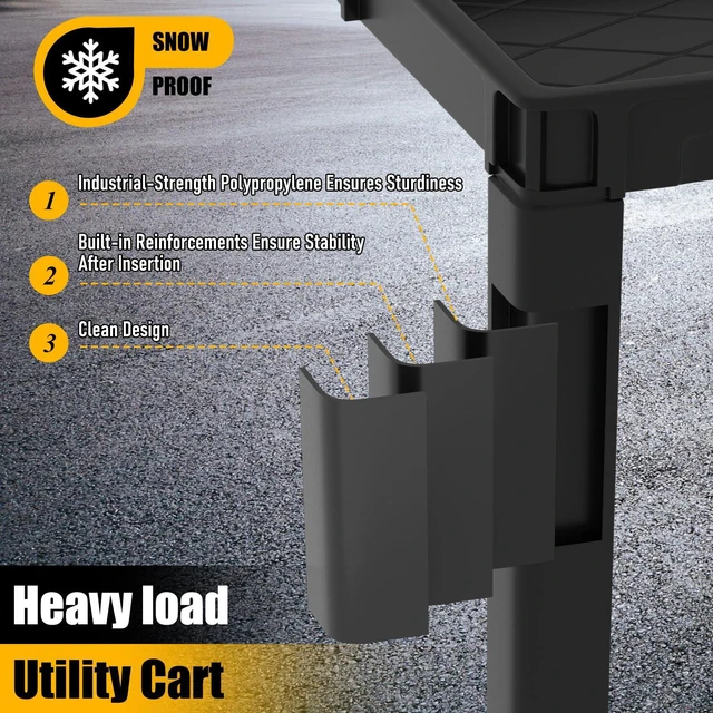Alt view image 7 of 7 - Utility Rolling Tool Cart, 40 x 17-Inch Plastic Rolling Carts Huge Storage W/Deep 2-Shelf Heavy Duty Service Carts with Wheels,550 lbs Capacity Organizer for Garage,Warehouse,Workshop-Medium