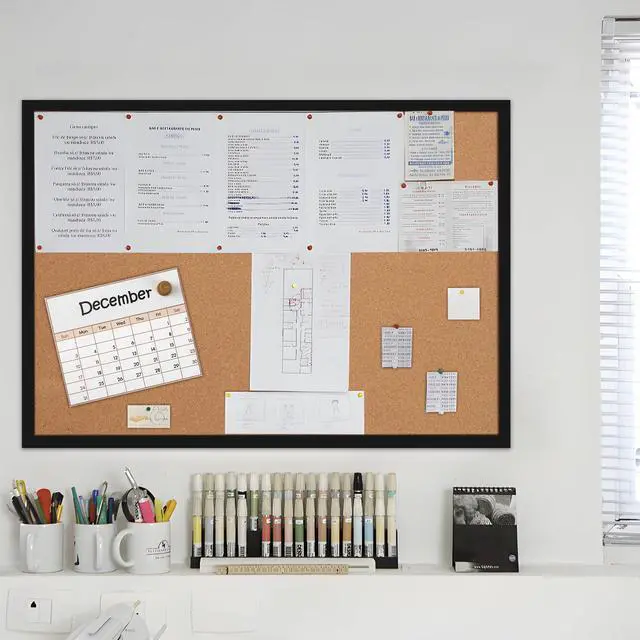 Alt view image 7 of 7 - 24x36 Large Cork Board for Walls with Black Solid Wood Frame, Premium Double Sided Bulletin Board for Office & Home, Decorative Hanging Pin Notice Board, 1 Pack