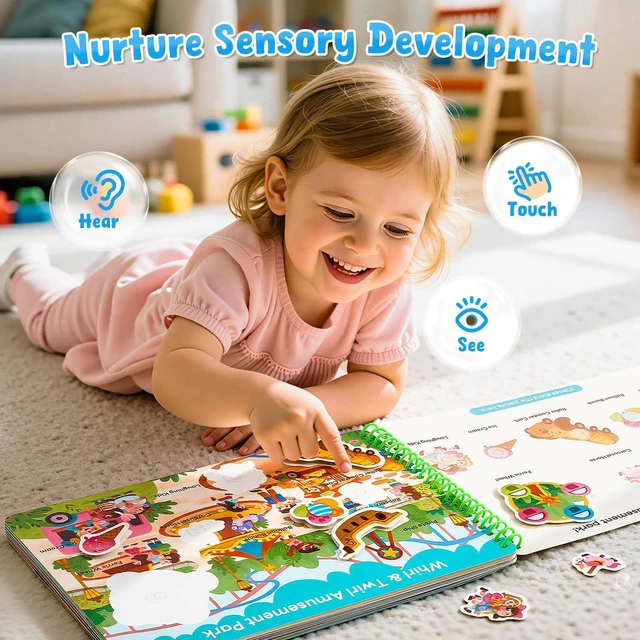 Alt view image 2 of 7 - Daily Life Busy Book for Toddlers Ages 3-5, English 15 daily-life scenes from amusement parks and picnics to hospitals and seaside trips build creativity and preschool skills