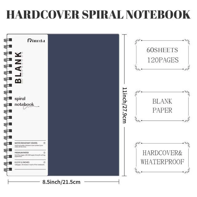 Alt view image 2 of 6 - Blank Spiral Notebook 8.5" x 11" (4 BLANK, Mult-color) 4 Pack Notebook 120 Pages 100 GSM Thick Blank Sketchbook Hardcover Journal for School