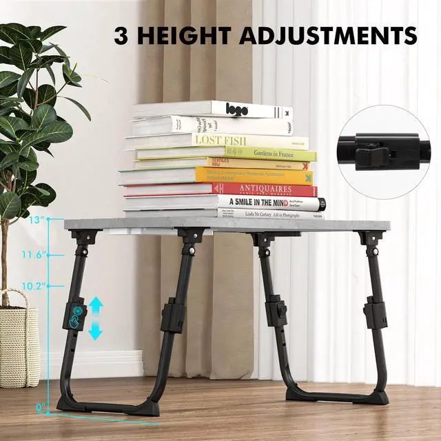 Alt view image 3 of 7 - Lap Desk for Bed Adjustable Height, Foldable Bed Table with Storage Drawer, Tablet Slot & Cup Holder, Portable Laptop Stand for Bed & Sofa, Bed Desk for Adults & Kids, Light Stone Color