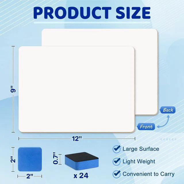 Alt view image 3 of 7 - 24 Pack Dry Erase Boards, 9x12 Inch Double Sided Whiteboards with Erasers Small White Board Bulk for Students Teachers, Personal White boards with 24 Erasers, Office School Classroom Supplies