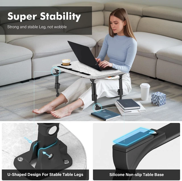 Alt view image 4 of 7 - Lap Desk for Bed Adjustable Height, Foldable Bed Table with Storage Drawer, Tablet Slot & Cup Holder, Portable Laptop Stand for Bed & Sofa, Bed Desk for Adults & Kids, Light Stone Color