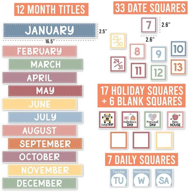 Alt view image 2 of 7 - Classroom Calendar Set -School Calendar Bulletin Board Decor Kids Class Calendar for Boho Classroom Decor, Kindergarten Preschool Teacher Must Haves, Homeschool & Daycare Essentials
