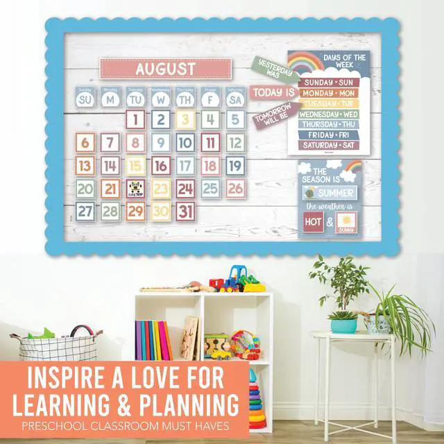 Alt view image 5 of 7 - Classroom Calendar Set -School Calendar Bulletin Board Decor Kids Class Calendar for Boho Classroom Decor, Kindergarten Preschool Teacher Must Haves, Homeschool & Daycare Essentials