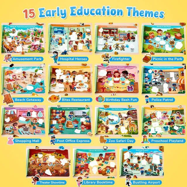 Alt view image 3 of 7 - Daily Life Busy Book for Toddlers Ages 3-5, English 15 daily-life scenes from amusement parks and picnics to hospitals and seaside trips build creativity and preschool skills