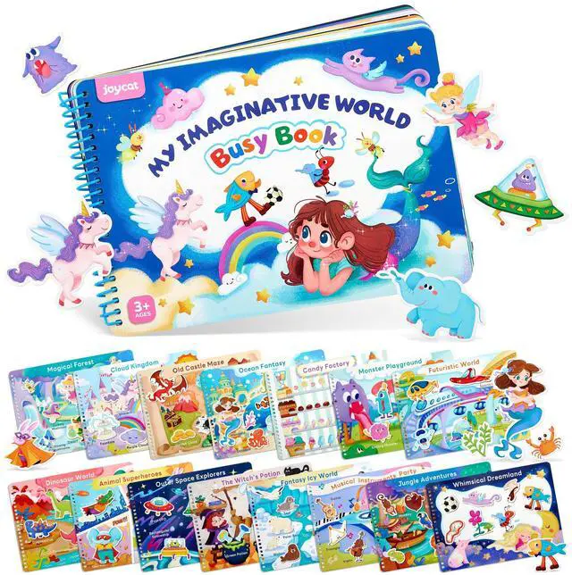 Main image of Imagination Busy Book for Toddlers Ages 3-5, English 15 fantasy scenes with magical creatures, underwater adventures and role-play worlds build creativity and preschool skills