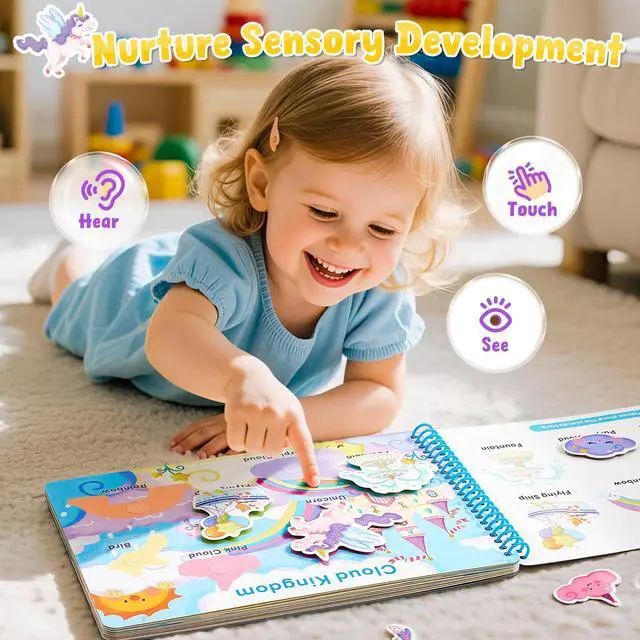 Alt view image 2 of 7 - Imagination Busy Book for Toddlers Ages 3-5, English 15 fantasy scenes with magical creatures, underwater adventures and role-play worlds build creativity and preschool skills