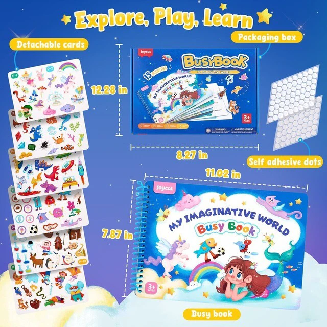Alt view image 5 of 7 - Imagination Busy Book for Toddlers Ages 3-5, English 15 fantasy scenes with magical creatures, underwater adventures and role-play worlds build creativity and preschool skills
