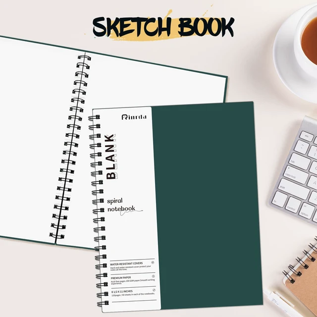 Alt view image 5 of 6 - Blank Spiral Notebook 8.5" x 11" (4 BLANK, Mult-color) 4 Pack Notebook 120 Pages 100 GSM Thick Blank Sketchbook Hardcover Journal for School