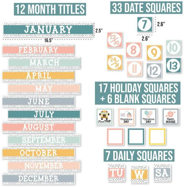 Alt view image 2 of 7 - Classroom Calendar Set -School Calendar Bulletin Board Decor Kids Class Calendar for Boho Classroom Decor, Kindergarten Preschool Teacher Must Haves, Homeschool & Daycare Essentials
