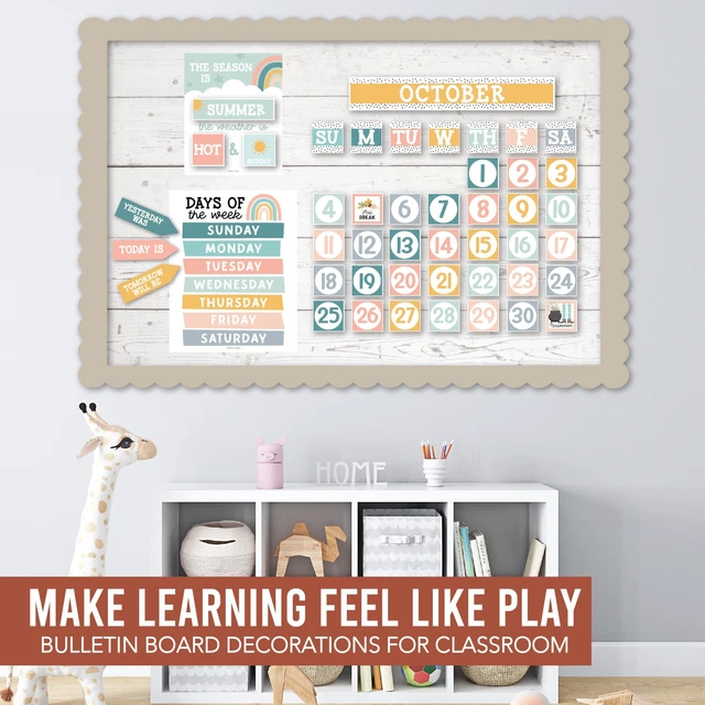 Alt view image 7 of 7 - Classroom Calendar Set -School Calendar Bulletin Board Decor Kids Class Calendar for Boho Classroom Decor, Kindergarten Preschool Teacher Must Haves, Homeschool & Daycare Essentials