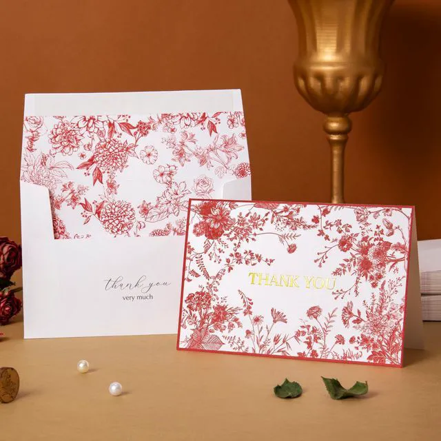 Alt view image 2 of 7 - Red Floral Thank You Cards Gold Foil Greeting Notes Bulk with Envelopes (50 Pack) for Birthday, Baby Shower, Bridal Shower, Wedding, Graduation