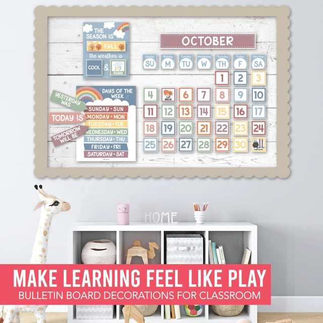 Alt view image 7 of 7 - Classroom Calendar Set -School Calendar Bulletin Board Decor Kids Class Calendar for Boho Classroom Decor, Kindergarten Preschool Teacher Must Haves, Homeschool & Daycare Essentials